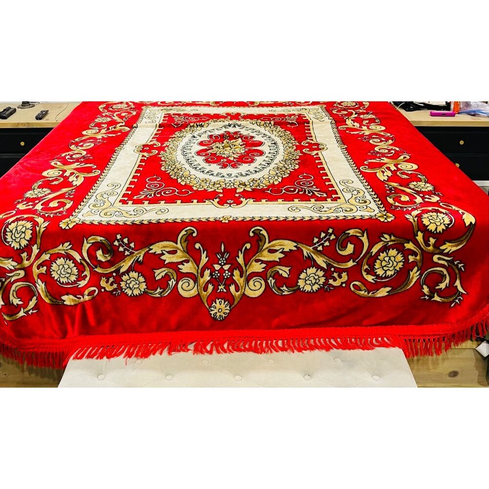 Velvet Bedspread, Vintage Unused Italian Wedding Blanket, Hollywood Regency Beds